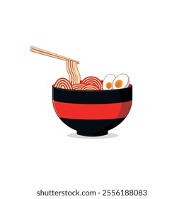 Vector Illustration of Ramen or Japanese Noodles with Egg Topping