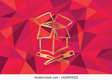 Vector Illustration of Ramen Noodles Icon with Red Polygon and Geometric. Graphic Design for Template, Layout, Background, Poster and More. 