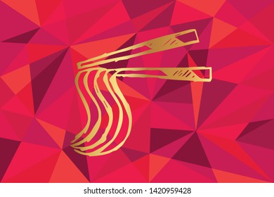 Vector Illustration of Ramen Noodles Icon with Red Polygon and Geometric. Graphic Design for Template, Layout, Background, Poster and More. 