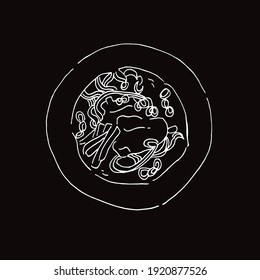 Vector Illustration of Ramen Noodles Japanese Food in Black and White Background and Line Art Design