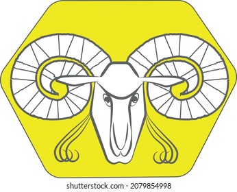Ilustración vectorial de la cabeza de un ariete con cuernos giratorios.