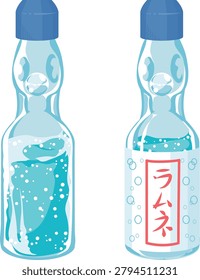 Vector illustration of Ramune soda bottles set. Japanese summer festival carbonated drink with and without retro label variations.