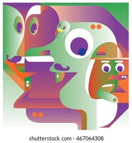 Vector illustration random colorful abstract faces. Material design template and background for poster and publication