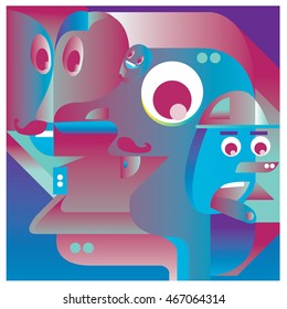 Vector illustration random colorful abstract faces. Material design template and background for poster and publication