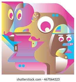 Vector illustration random colorful abstract faces. Material design template and background for poster and publication