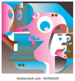 Vector illustration random colorful abstract faces. Material design template and background for poster and publication