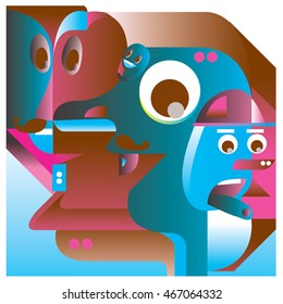 Vector illustration random colorful abstract faces. Material design template and background for poster and publication