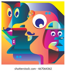 Vector illustration random colorful abstract faces. Material design template and background for poster and publication