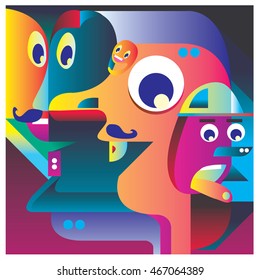 Vector illustration random colorful abstract faces. Material design template and background for poster and publication