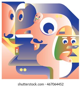 Vector illustration random colorful abstract faces. Material design template and background for poster and publication
