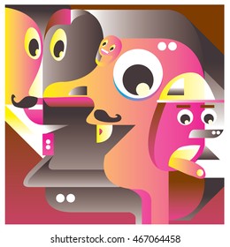 Vector illustration random colorful abstract faces. Material design template and background for poster and publication