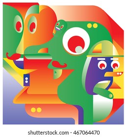 Vector illustration random colorful abstract faces. Material design template and background for poster and publication