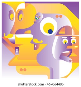 Vector illustration random colorful abstract faces. Material design template and background for poster and publication