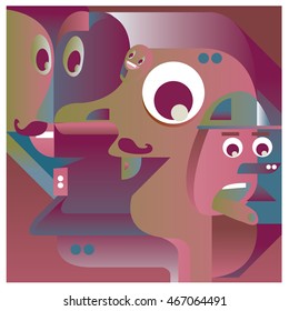 Vector illustration random colorful abstract faces. Material design template and background for poster and publication