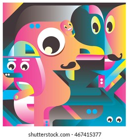 Vector illustration random colorful abstract faces. Material design template and background for poster and publication