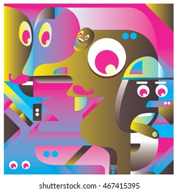 Vector illustration random colorful abstract faces. Material design template and background for poster and publication