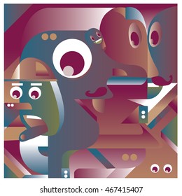 Vector illustration random colorful abstract faces. Material design template and background for poster and publication