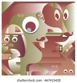 Vector illustration random colorful abstract faces. Material design template and background for poster and publication