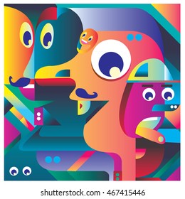 Vector illustration random colorful abstract faces. Material design template and background for poster and publication