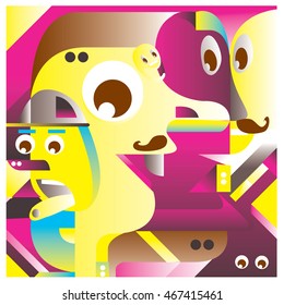 Vector illustration random colorful abstract faces. Material design template and background for poster and publication