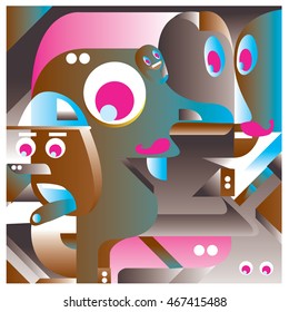 Vector illustration random colorful abstract faces. Material design template and background for poster and publication