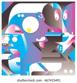 Vector illustration random colorful abstract faces. Material design template and background for poster and publication