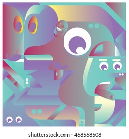 Vector illustration random colorful abstract faces. Material design template and background for poster and publication