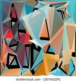 Vector illustration of a randomly scattered triangles of different sizes, colors and transparency. Abstract geometric background.