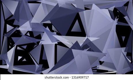 Vector illustration of a randomly scattered triangles of different sizes, colors and transparency. Abstract geometric background. Colorful low poly backdrop with illusion of depth.