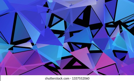 Vector illustration of a randomly scattered triangles of different sizes, colors and transparency. Abstract geometric background. Colorful low poly backdrop with illusion of depth.