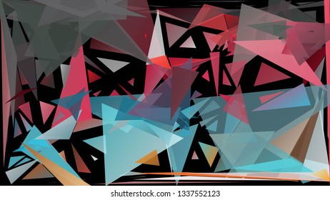 Vector illustration of a randomly scattered triangles of different sizes, colors and transparency. Abstract geometric background. Colorful low poly backdrop with illusion of depth.