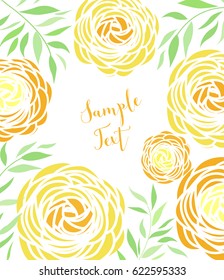 Vector illustration of ranunculus flower. Background with yellow flowers