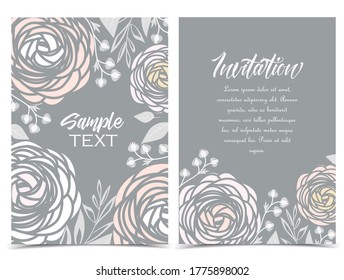Ilustración vectorial de la flor ranunculus. Fondos con flores blancas. Juego de tarjetas de felicitación