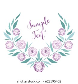 Vector illustration of ranunculus flower. Decoration leaves and flowers