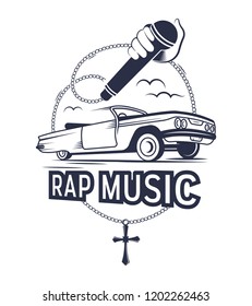Vector illustration of the rap music label and sign. Badge and symbol in vintage style.