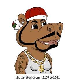 Vector illustration of the rapper hippopotamus isolated on white background