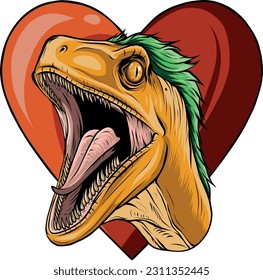 vector illustration of Raptor head with heart sign