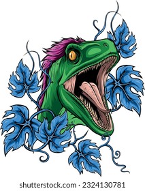 Vektorgrafik von Raptorkopf mit Blättern