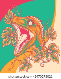 vector illustration of raptor head with leaves