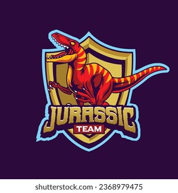 Ilustración vectorial de la plantilla del logo de la mascota de los dinosaurios Raptors para el equipo deportivo y el equipo de juegos