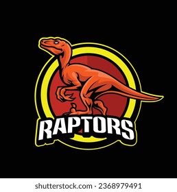 Ilustración vectorial de la plantilla del logo de la mascota de los dinosaurios Raptors para el equipo deportivo y el equipo de juegos