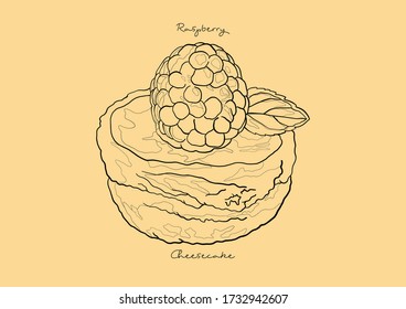Ilustración vectorial del Cheesecake de frambuesa / Pastel