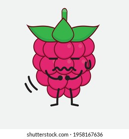 Vector Illustration of Raspberry Fruit Character with cute face, simple hands and leg line art on Isolated Background. Flat cartoon doodle style.