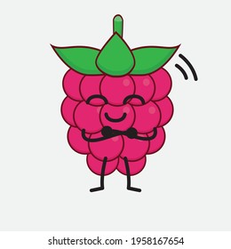 Vector Illustration of Raspberry Fruit Character with cute face, simple hands and leg line art on Isolated Background. Flat cartoon doodle style.