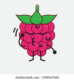 Vector Illustration of Raspberry Fruit Character with cute face, simple hands and leg line art on Isolated Background. Flat cartoon doodle style.