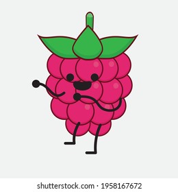 Vector Illustration of Raspberry Fruit Character with cute face, simple hands and leg line art on Isolated Background. Flat cartoon doodle style.