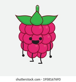Vector Illustration of Raspberry Fruit Character with cute face, simple hands and leg line art on Isolated Background. Flat cartoon doodle style.