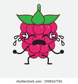 Vector Illustration of Raspberry Fruit Character with cute face, simple hands and leg line art on Isolated Background. Flat cartoon doodle style.