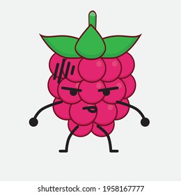Vector Illustration of Raspberry Fruit Character with cute face, simple hands and leg line art on Isolated Background. Flat cartoon doodle style.
