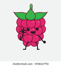 Vector Illustration of Raspberry Fruit Character with cute face, simple hands and leg line art on Isolated Background. Flat cartoon doodle style.